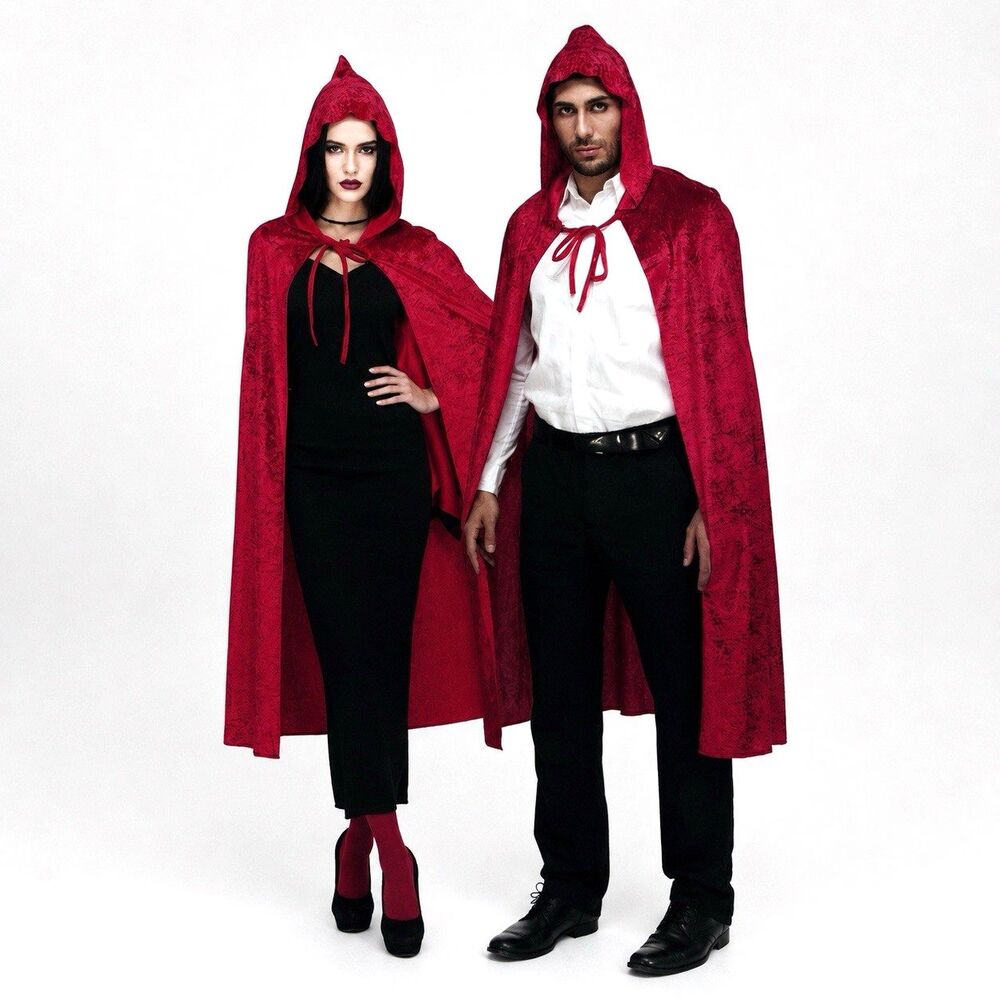 Red Velvet Hooded Cape Halloween Costume Adults Unisex 47in X 22in Themed Party
